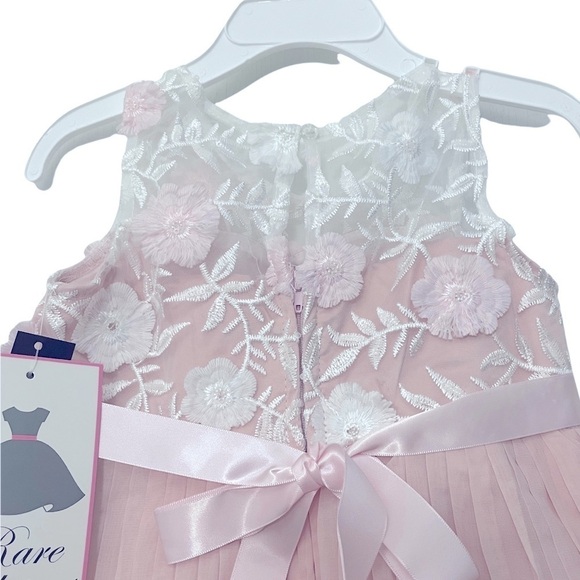 Rare Editions Embroidered Pleated Dress | Blush Pink | Size 2T - Picture 4 of 4